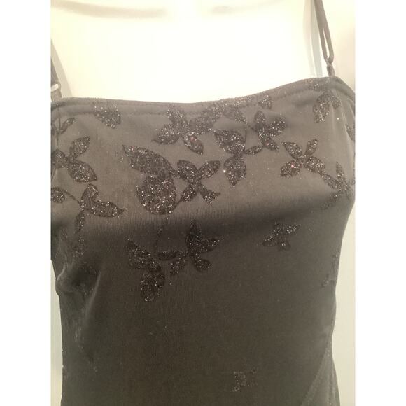 Vintage Womens Slip Dress Size Small Black Glitter Sheer Overlay Y2K HOCO Prom - Picture 2 of 8